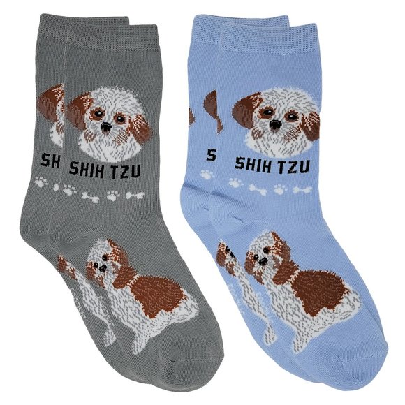 Shih Tzu Chinese Lion Toy Dog Rescue Animal Breed Lightweight 2 Pairs Socks - Picture 1 of 3